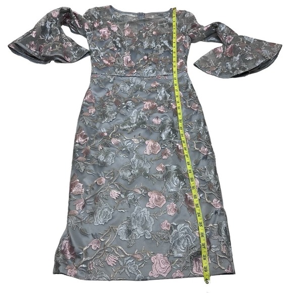 Eliza J Floral Embroidered Sheath Dress 2 Gray Pink  Bell Sleeves Floral Womens - Picture 9 of 13